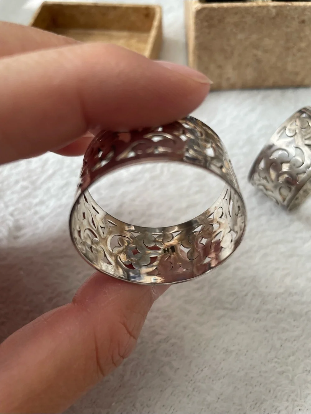Lois Hill 925 Sterling Silver Filigree Napkin Ring Pair